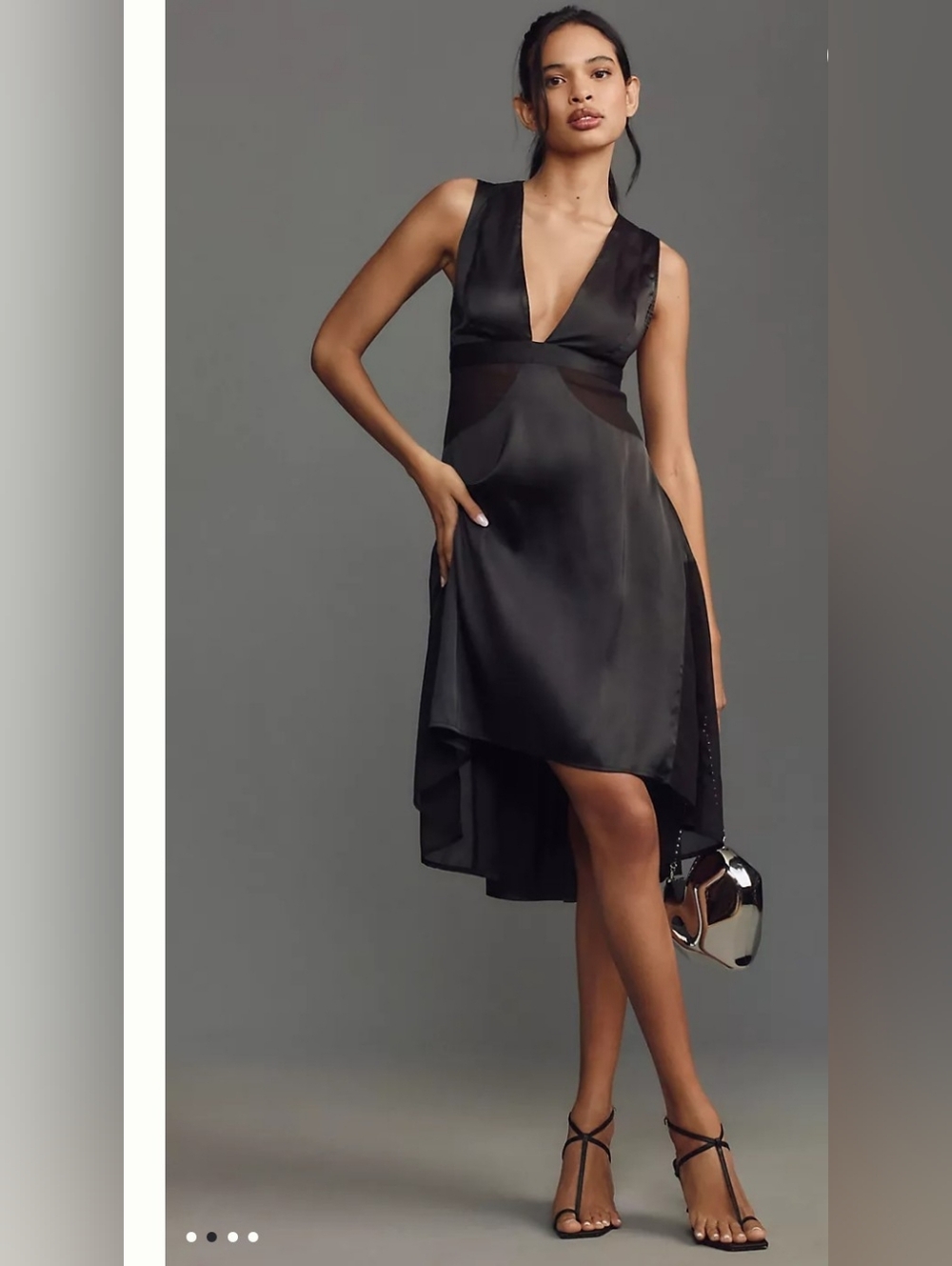 Anthropologie Sheer Harness Dress • Black Satin Mesh Detail • Size XL •